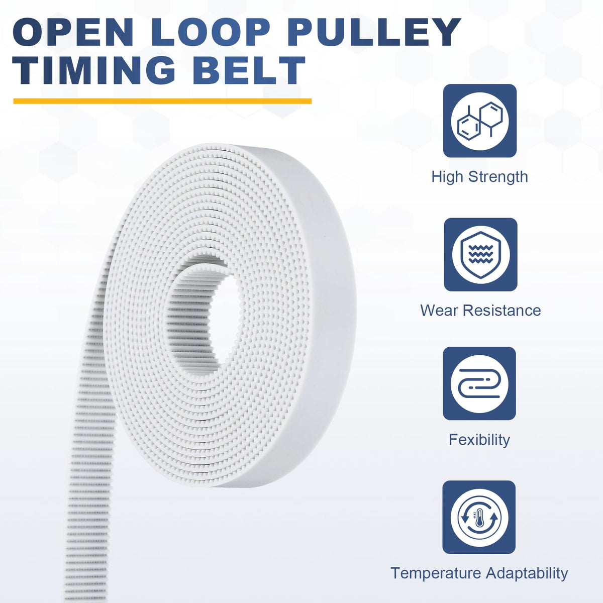 Uxcell Polyurethane PU Steel Cord 2GT Timing Belt 15x2000mm2mm Pitch 2mm Thick White Open Loop Pulley Timing Belt for 3D Printer