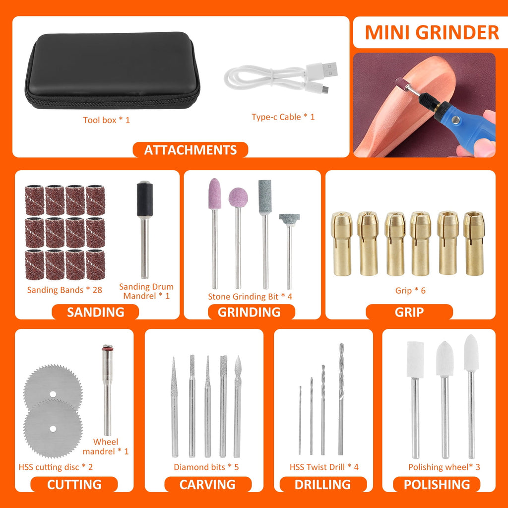 BUTORY Cordless Rotary Tool Adjustable Speed Mini Electric Grinder Rechargeable Handheld Engraving Pen with 5 Speed and LED Light for Sanding Polishing Drilling Carving