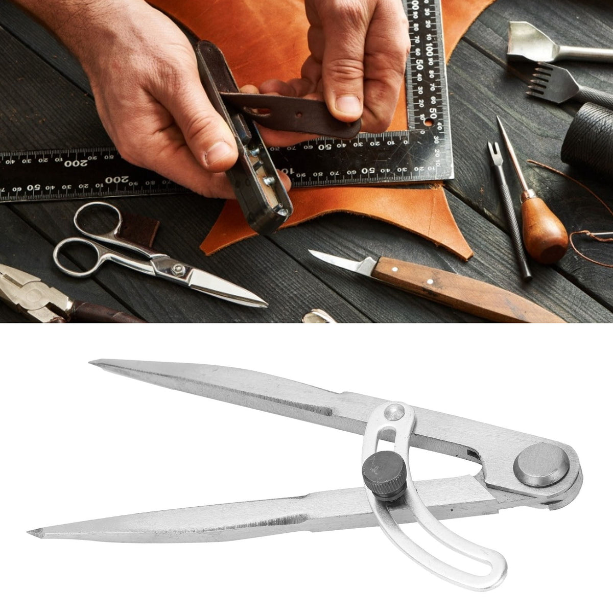 NFTIGB Wing Compass Caliper Leather Edge Spacing Taper Measuring Marking Divider Caliper 150mm / 5.9 inches Stainless Steel Craft Tool