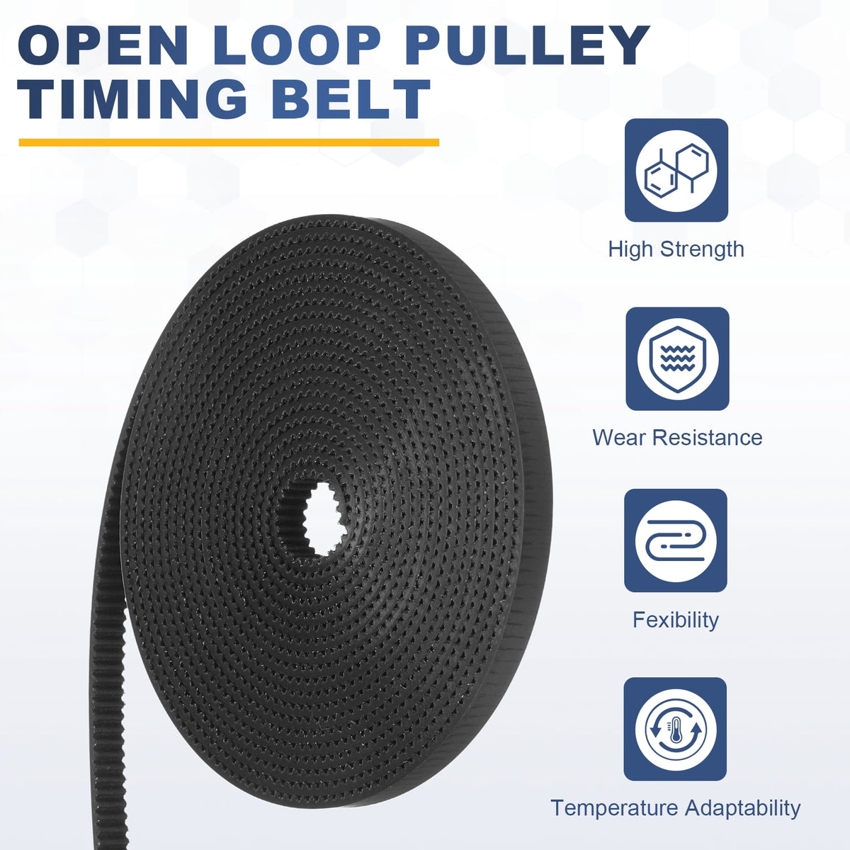 Uxcell PU Steel Cord 2GT Timing Belt Black Cloth Teeth 6x2000mm 2mm Pitch 2mm Thick White Open Loop Pulley Timing Belt for 3D Printer