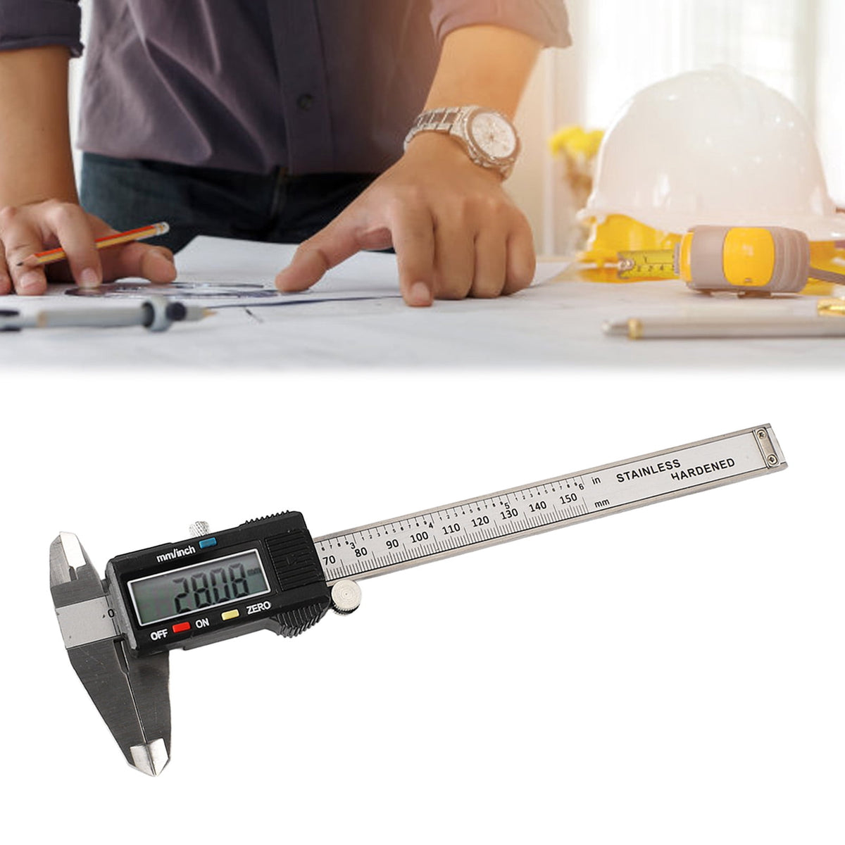 Professional Stainless Steel Digital Caliper 6 inches / 150 mm Electronic Vernier Micrometer Measuring Tool with High Precision LCD Display Auto Shut Off Feature