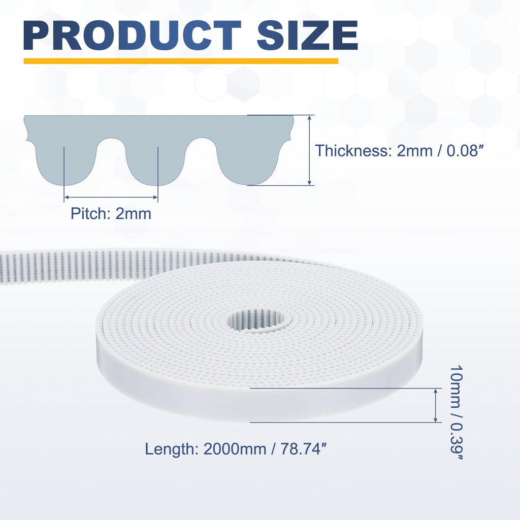 Uxcell Polyurethane PU Steel Cord 2GT Timing Belt 10x2000mm2mm Pitch 2mm Thick White Open Loop Pulley Timing Belt for 3D Printer