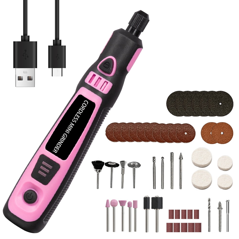 INTELIVE 50pcs Mini Cordless Rotary Tool Set, 16000RPM Cordless Electric Grinder Set Kit, Lightweight Mini Grinder with 3 Speeds for Curving DIY Cutting Crafting Work, Pink