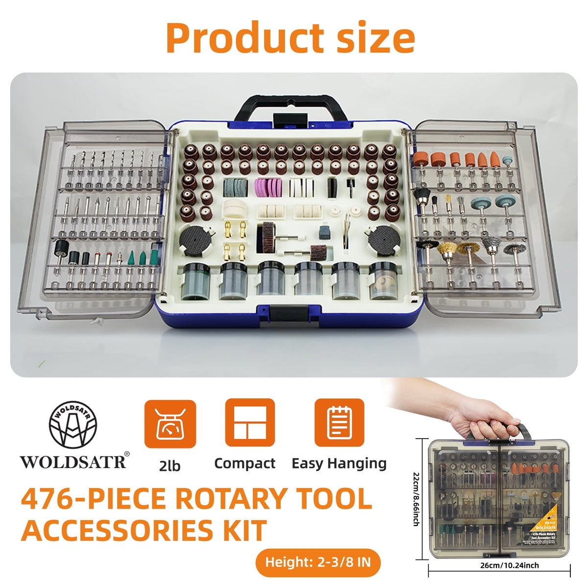 Woldsatr 516PCS Rotary Tool Kit, 1/8-in Shank, Sanding, Grinding, Carving, Polishing, Drilling, Storage Case