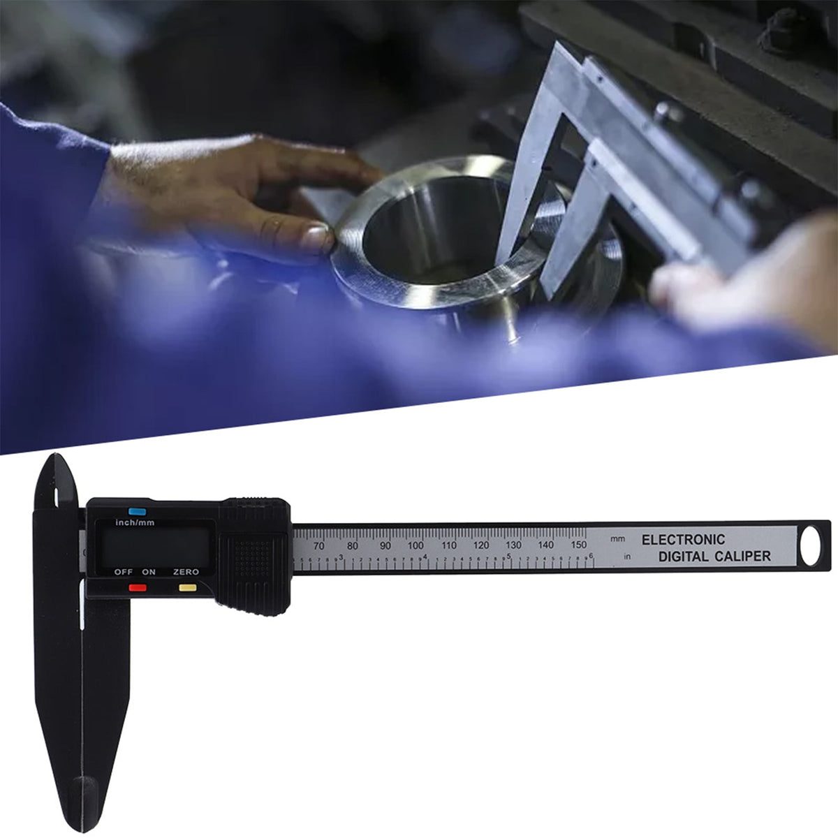 M Buder Digital Electronic Caliper 6 Inches / 150mm Carbon Fiber Ruler with Long Jaw Accurate Measuring Tool LCD Screen Display Metric Imperial Conversion for Woodworking DIY Home Improvement Black