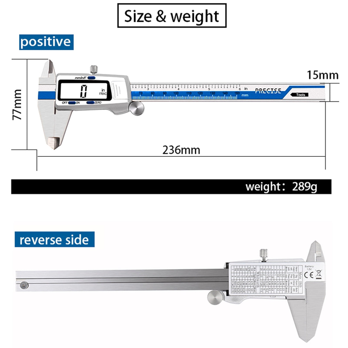 Electronic Digital Caliper Stainless Steel Slide Caliper Measuring Tool Electronic Micrometer Caliper With Large LCD Screen 3 Measurement Units Switchable