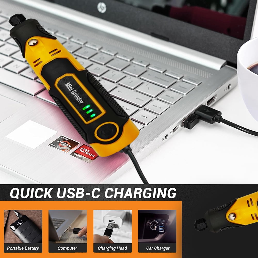 INTELIVE 57pcs Cordless Rotary Tool, Polishing Grinder Tool Kit, 3-Speed Electric Grinder Set, Multi-Purpose Rotary Tool for Sanding Polishing Drilling Etching Engraving Cutting Jewelry DIY