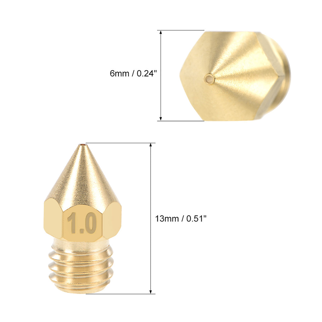 0.8mm 3D Printer Nozzle Head M6 Thread for MK8 1.75mm Extruder Print, Brass 6pcs