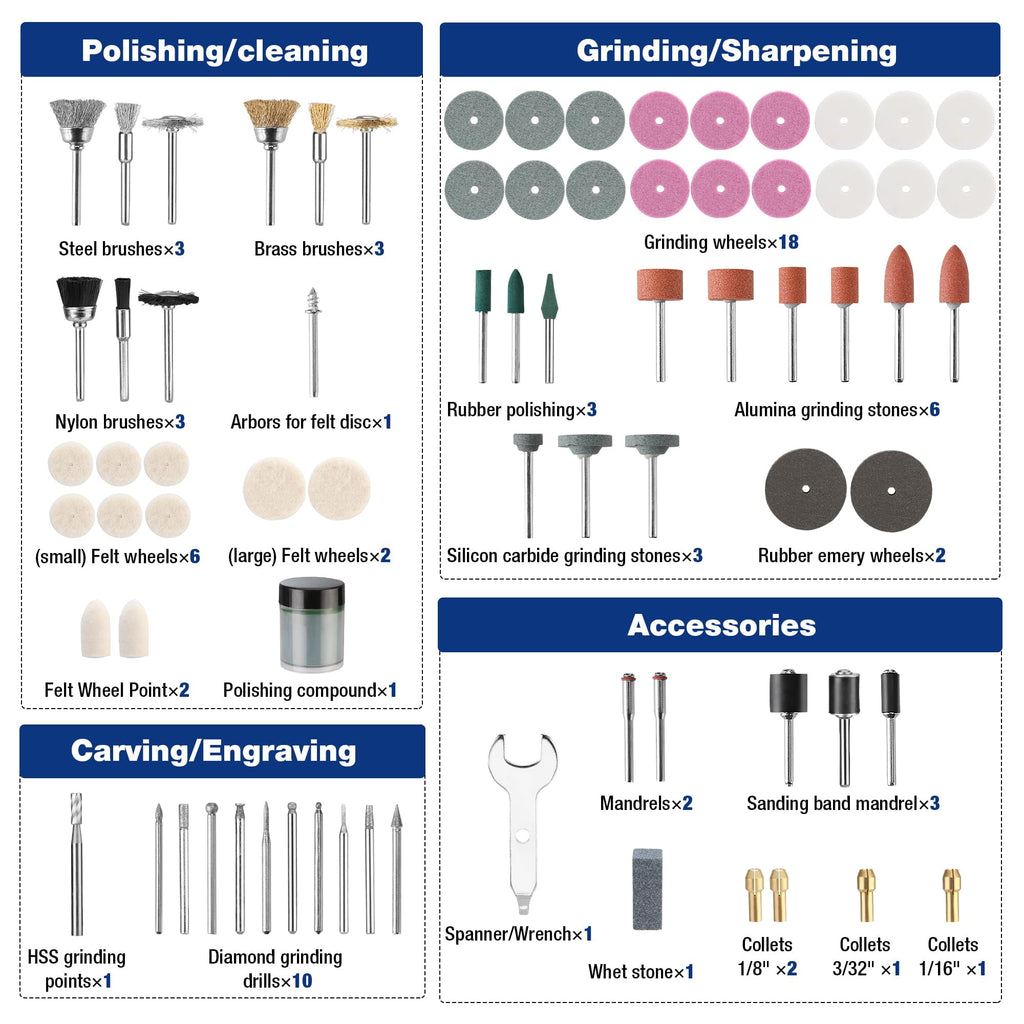 Woldsatr 516PCS Rotary Tool Kit, 1/8-in Shank, Sanding, Grinding, Carving, Polishing, Drilling, Storage Case