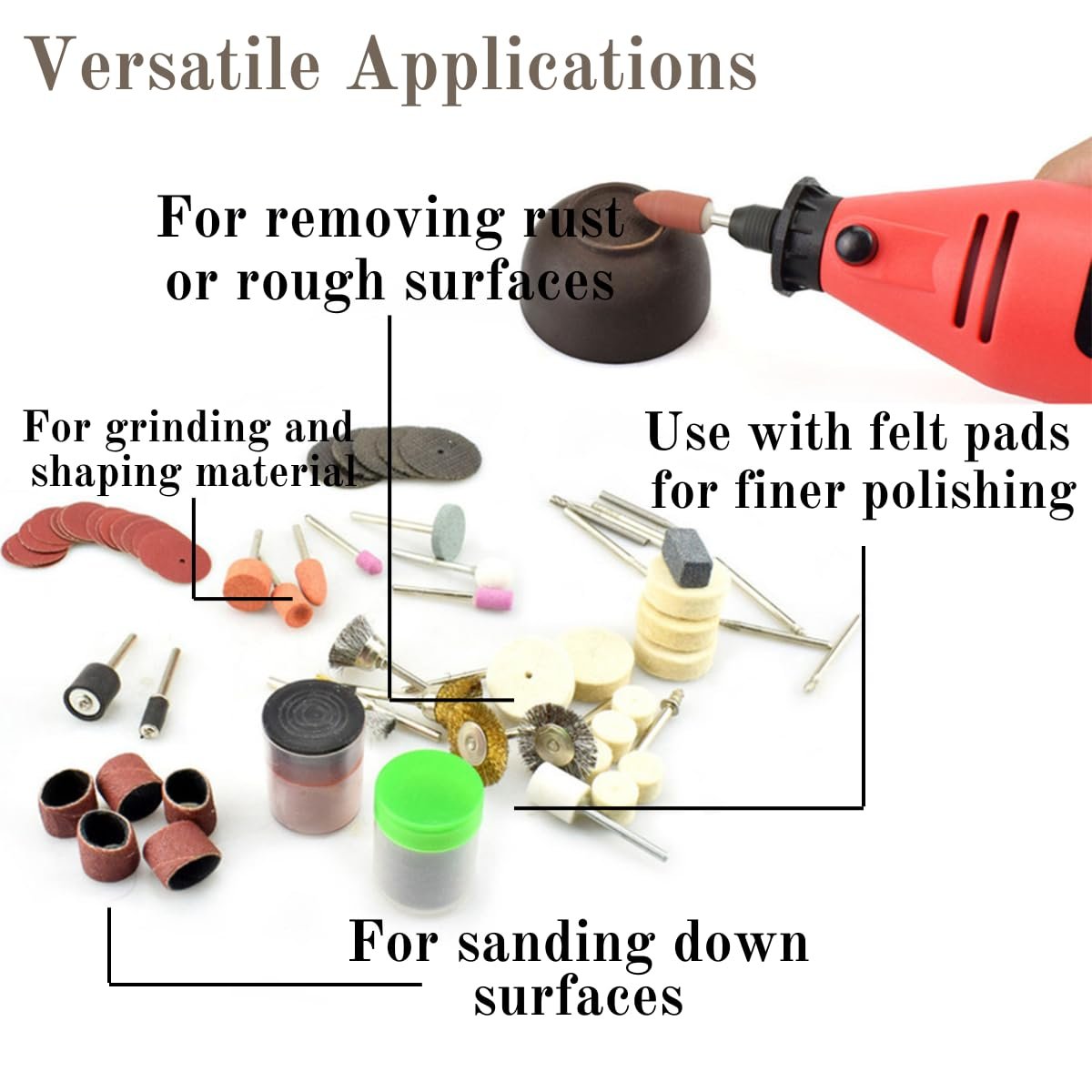 DYNAMIC 100 Pc Rotary Tool Accessory Kit 8.5" 21.6 cm x 5.5" 14 cm x 2" 5.1 cm Wooden Case Universal Compatibility Ideal for Cutting, Sanding, Buffing & More