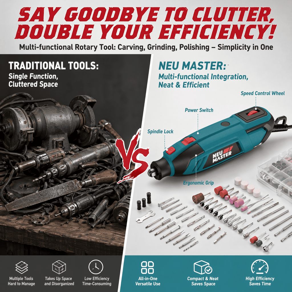 NEU MASTER 160W Rotary Tool Kit with 132 Accessories, 6 Variable Speed 10000-38000 RPM Electric Rotary Tool, Multipurpose Power Tool for Grinding, Polishing, Cutting, Drilling, Carving & Sanding