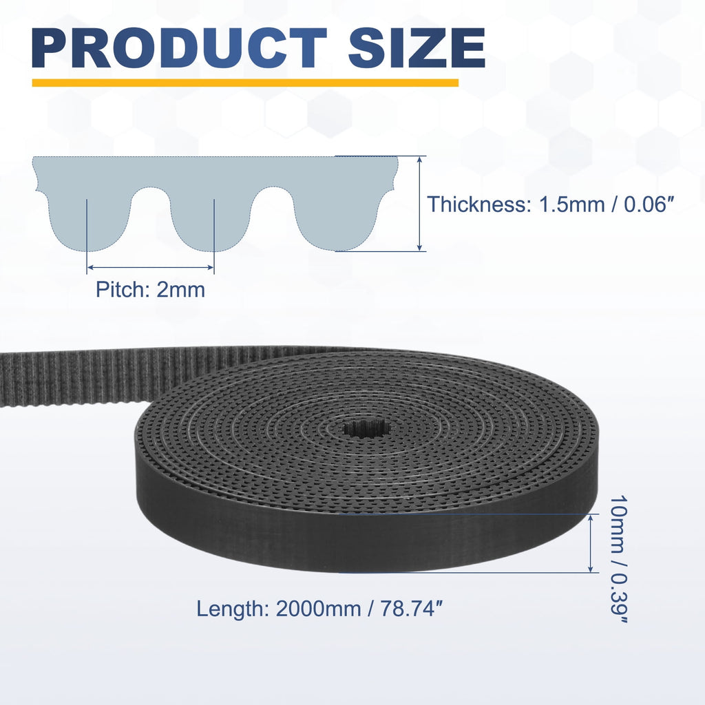 Uxcell Dustproof Rubber 2GT Timing Belt 10x2000mm 2mm Pitch 1.5mm Thick Black Open Loop Pulley Timing Belt for 3D Printer