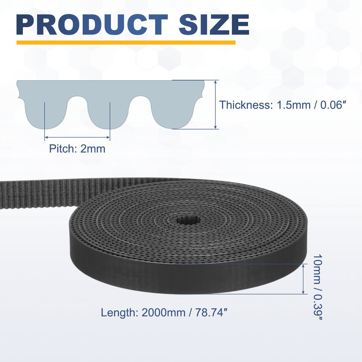 Uxcell Dustproof Rubber 2GT Timing Belt 10x2000mm 2mm Pitch 1.5mm Thick Black Open Loop Pulley Timing Belt for 3D Printer