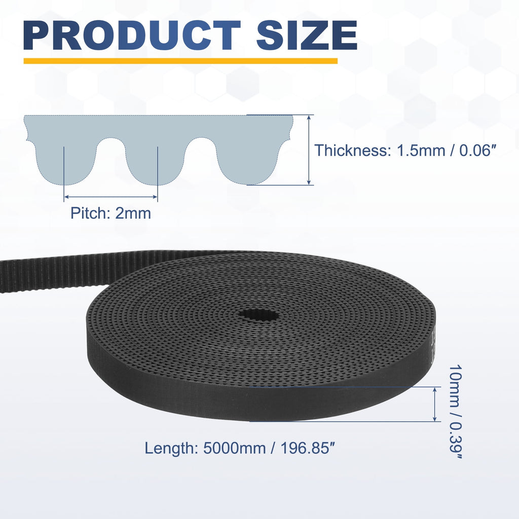 Uxcell Rubber 2GT Timing Belt 10x5000mm 2mm Pitch 1.5mm Thick Black Open Loop Pulley Timing Belt for 3D Printer