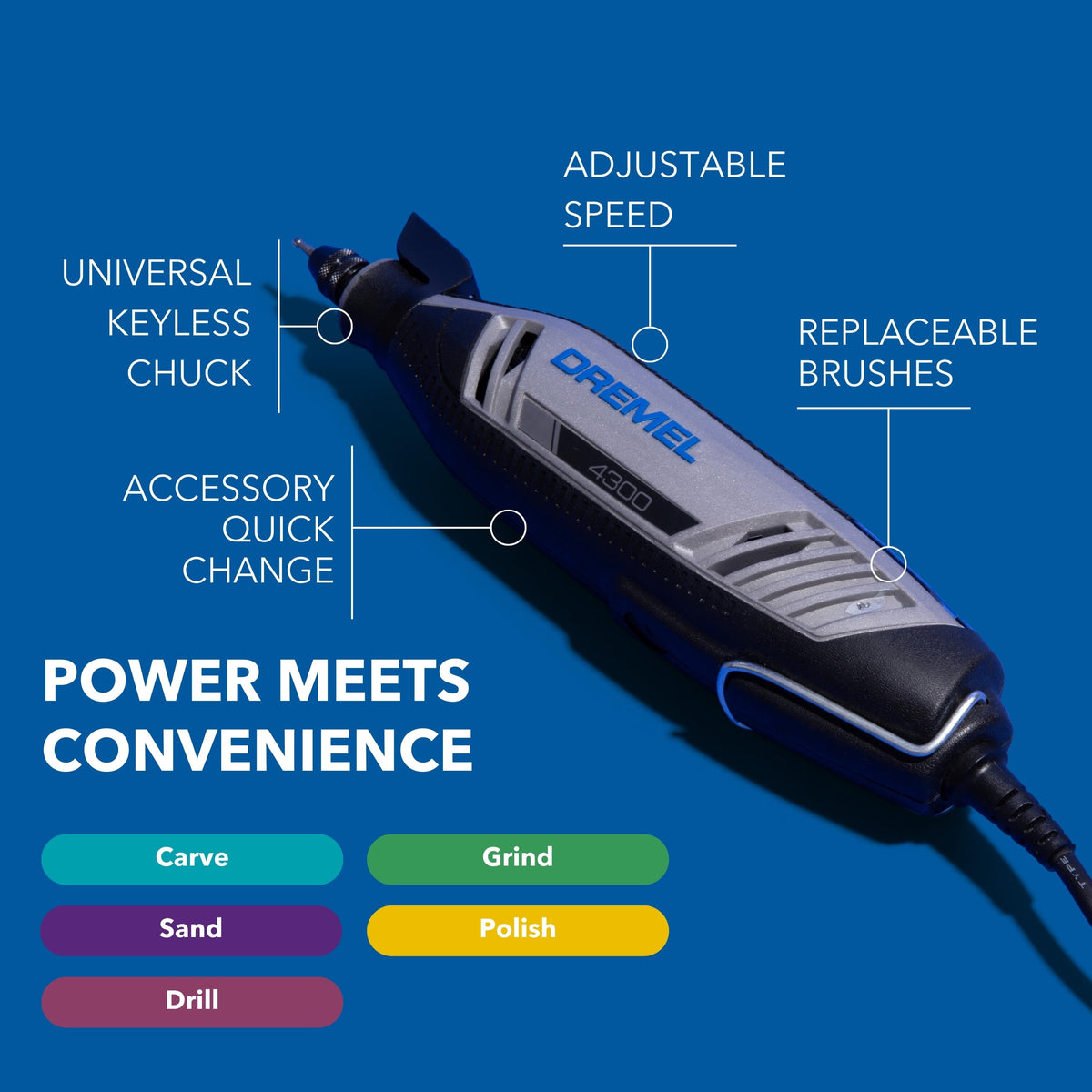 Dremel 4300-5/40 Corded Rotary Tool, Variable Speed with 5 Attachments, 40 Accessories & Dremel Soft Case, 1.8A/120Volts