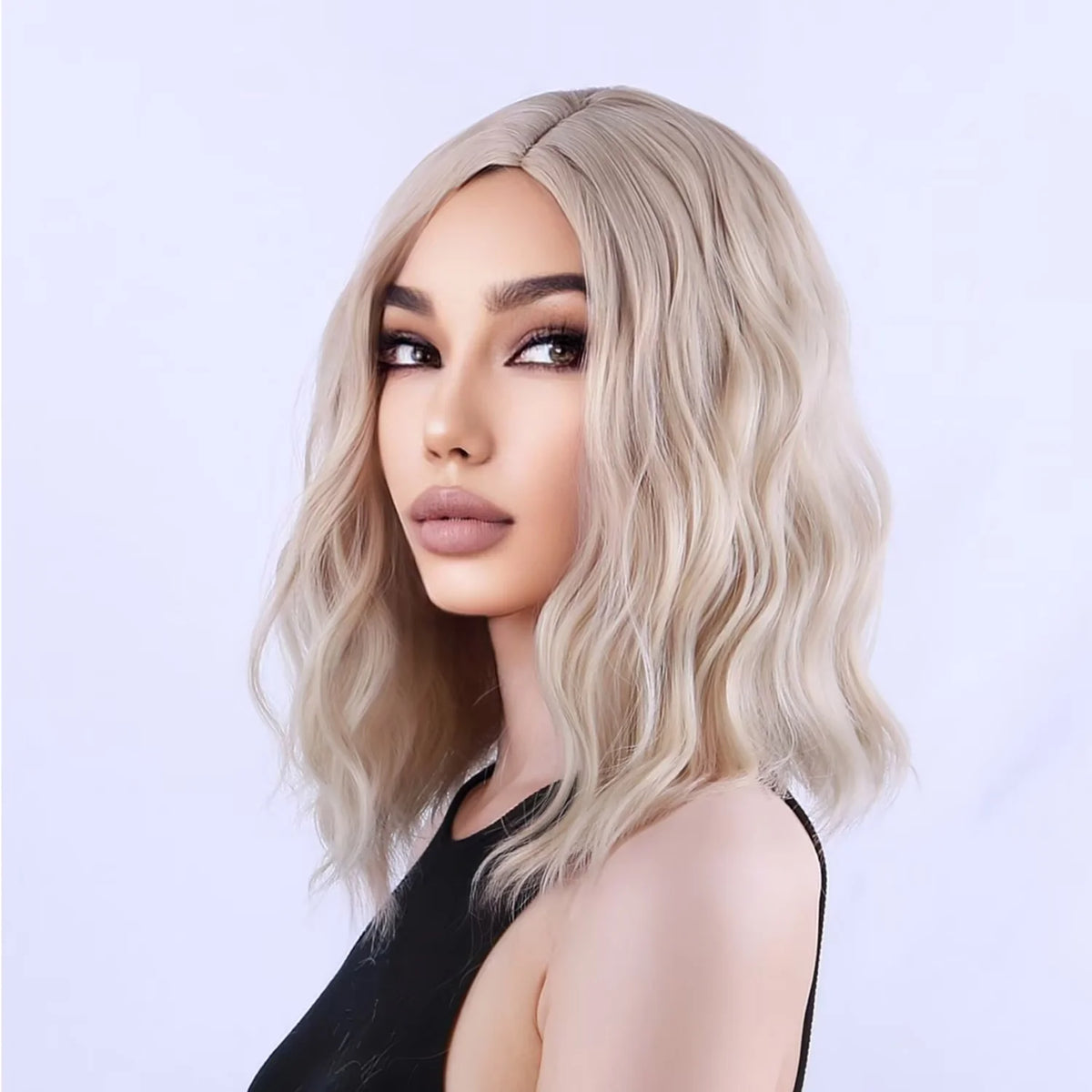 RightOn Blonde Wig for Women Short Curly Wavy Bob Wig Light Blonde Wig Synthetic Wigs with Wig Cap