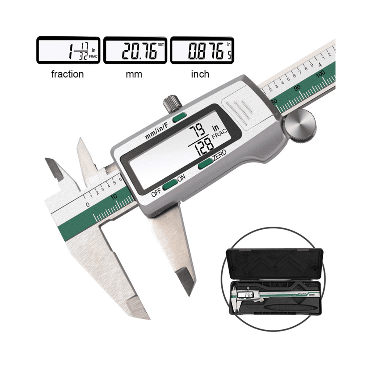ET50 Spelling Stainless Steel Vernier Calipers with Fractions with Metal Digital Mixed Score Display