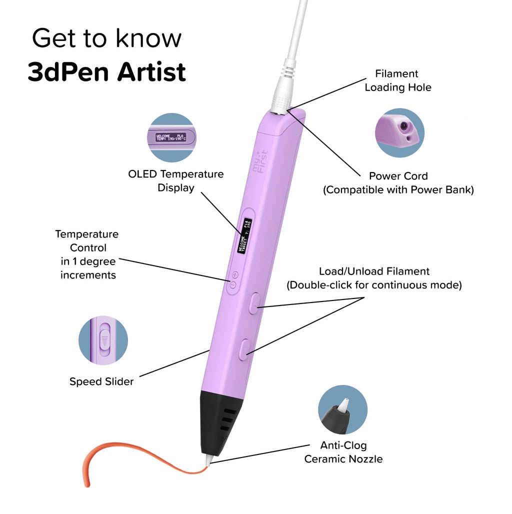 myFirst 3D Pen Artist (Blue) 3D Pen Starter Kit with 6 Colours Filaments, Design Template, Arts & Craft for 12 Years Old & Above