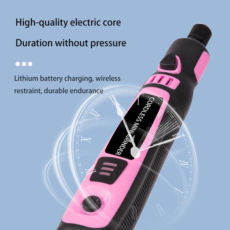 INTELIVE 50pcs Mini Cordless Rotary Tool Set, 16000RPM Cordless Electric Grinder Set Kit, Lightweight Mini Grinder with 3 Speeds for Curving DIY Cutting Crafting Work, Pink