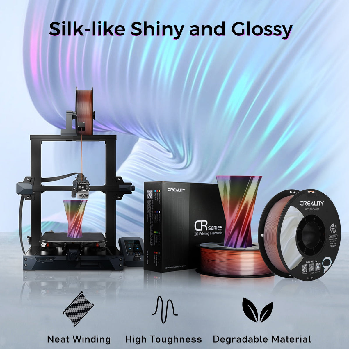 Creality 3D Printing Silk PLA Filament 3D Printer Gold Silver Shiny Filaments 1.75mm Neatly Wound Dimensional Accuracy +/- 0.03 mm Silk Smooth Printing 2.2lbs for Most 3D Printers