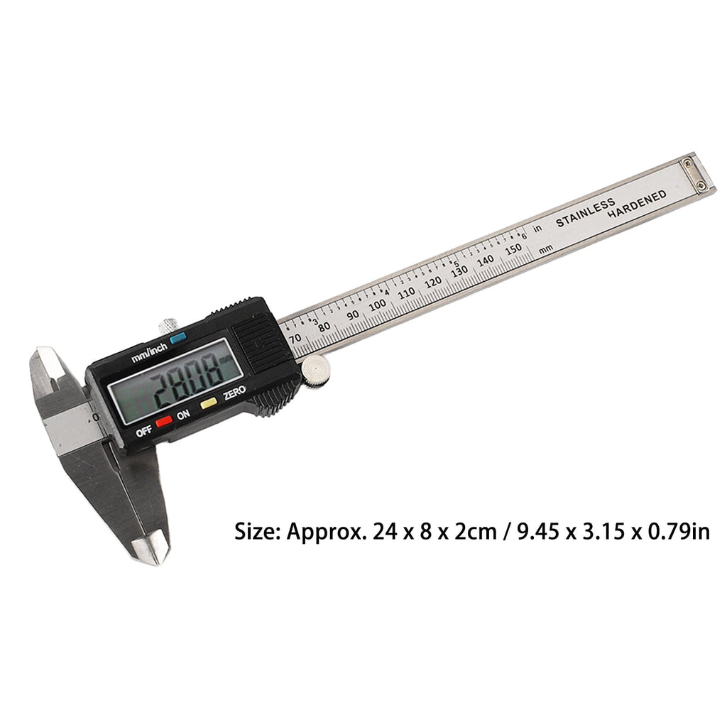 Professional Stainless Steel Digital Caliper 6 inches / 150 mm Electronic Vernier Micrometer Measuring Tool with High Precision LCD Display Auto Shut Off Feature
