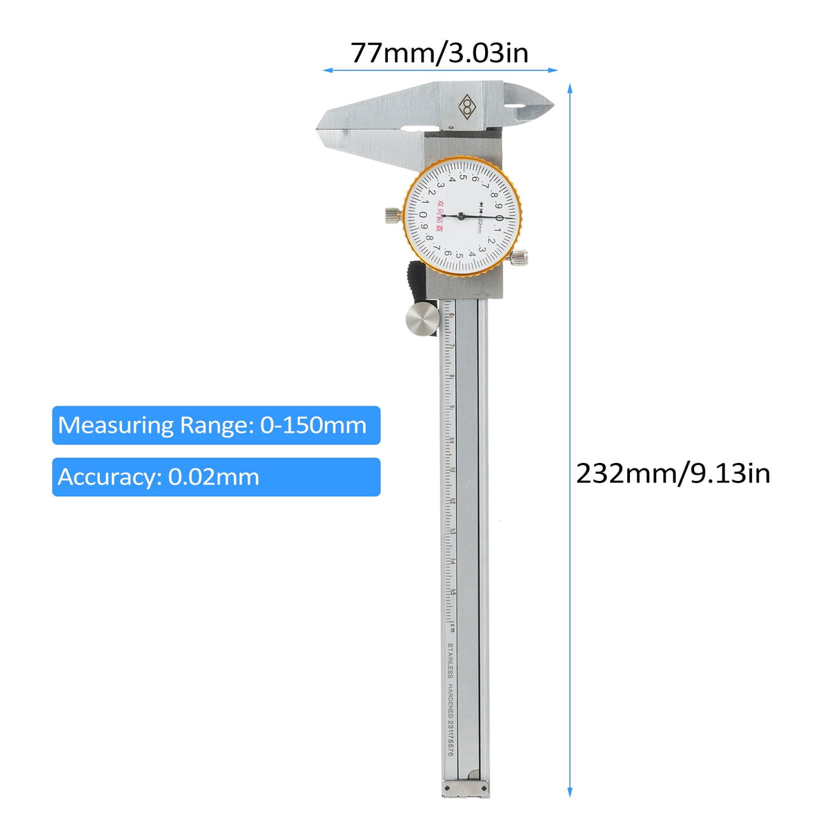 Vernier caliper,Steel Vernier Calipers Precision Tool Stainless Steel Dial Vernier Caliper 0-150mm 0.02mm Precision Stainless Caliper 0-150mm