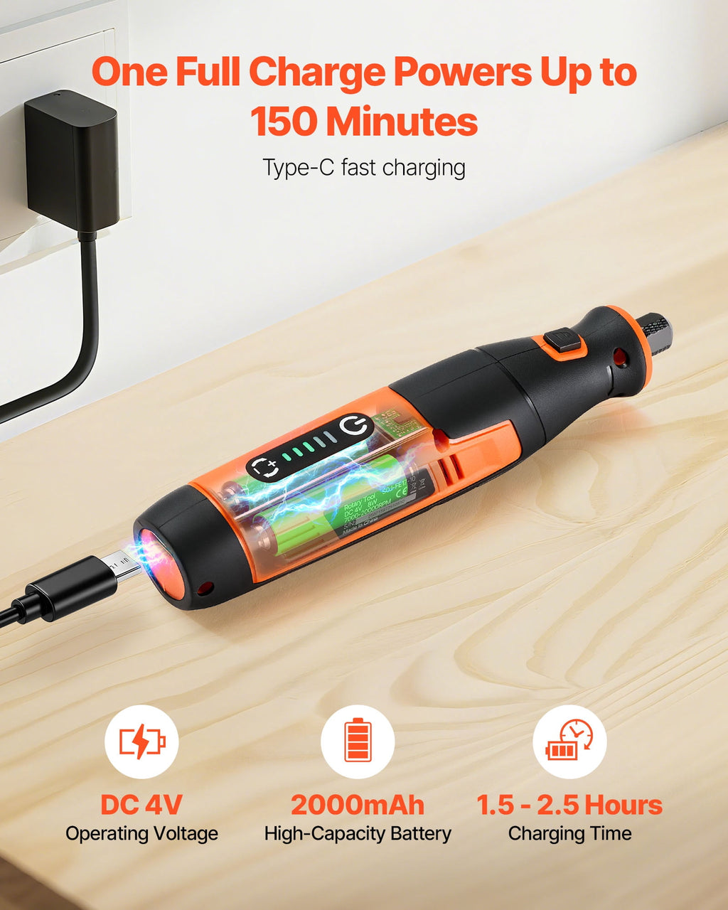 VEVOR 73-Piece Cordless Rotary Tool Kit, DC4V Portable Mini Power Rotary Tool, 5-Level Speed 7000-20000 RPM Multi-Purpose DIY Tools for Engraving, Sanding, Polishing, Carving, Cutting, DIY Crafts