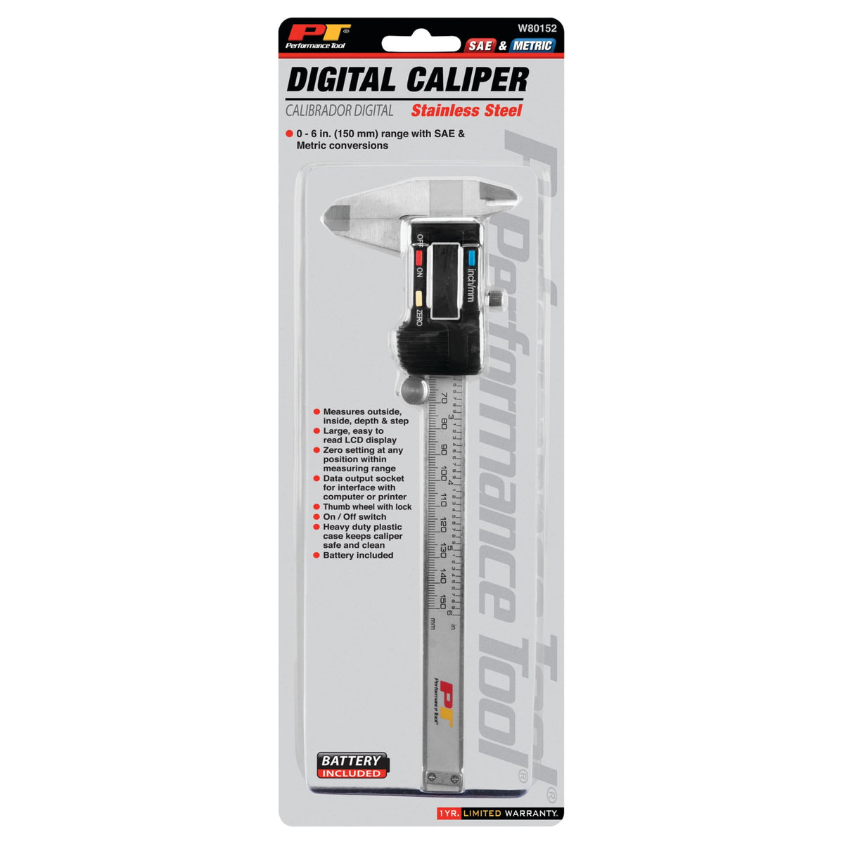 Performance Tool W80152 Electronic Digital Caliper with Extra Large LCD Screen, 0-6-Inches,-Inch/Millimeter Conversion