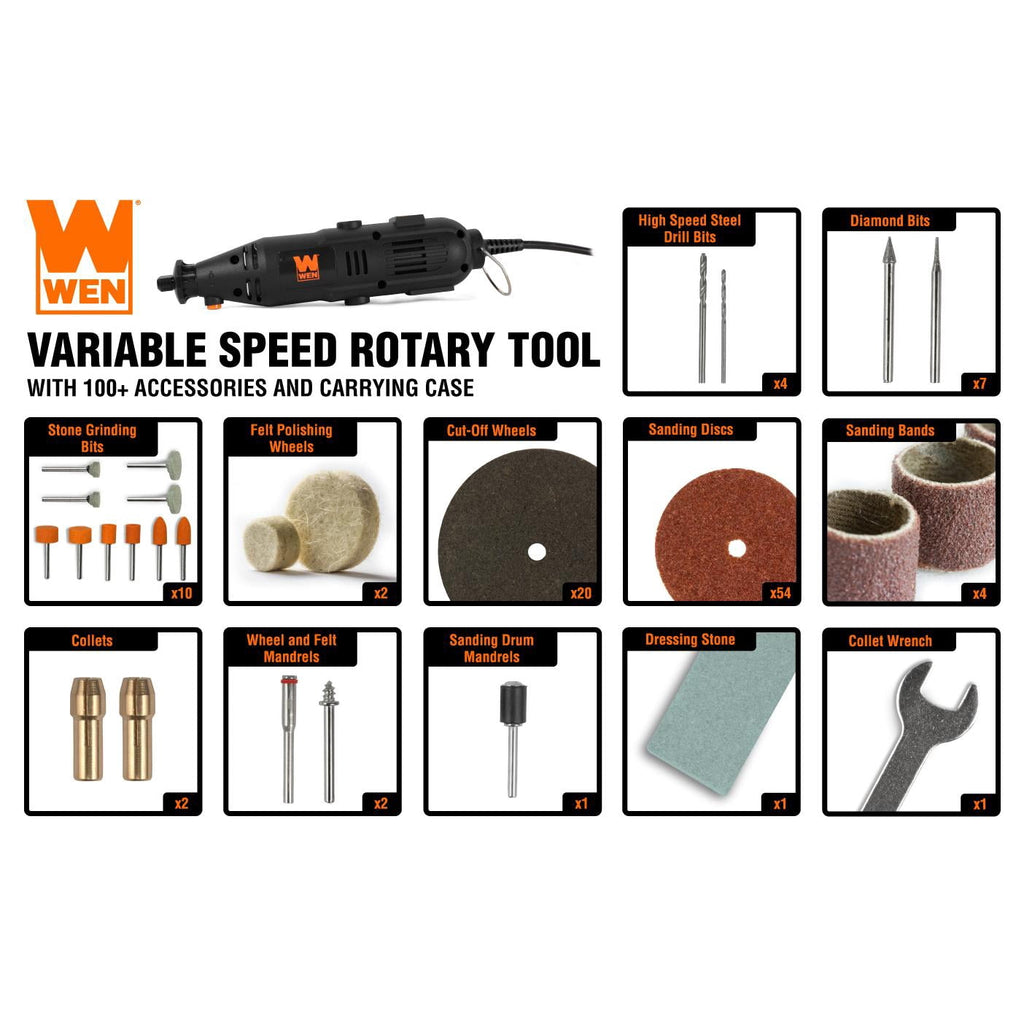 WEN 1-Amp Variable Speed Rotary Tool with 100+ Accessories