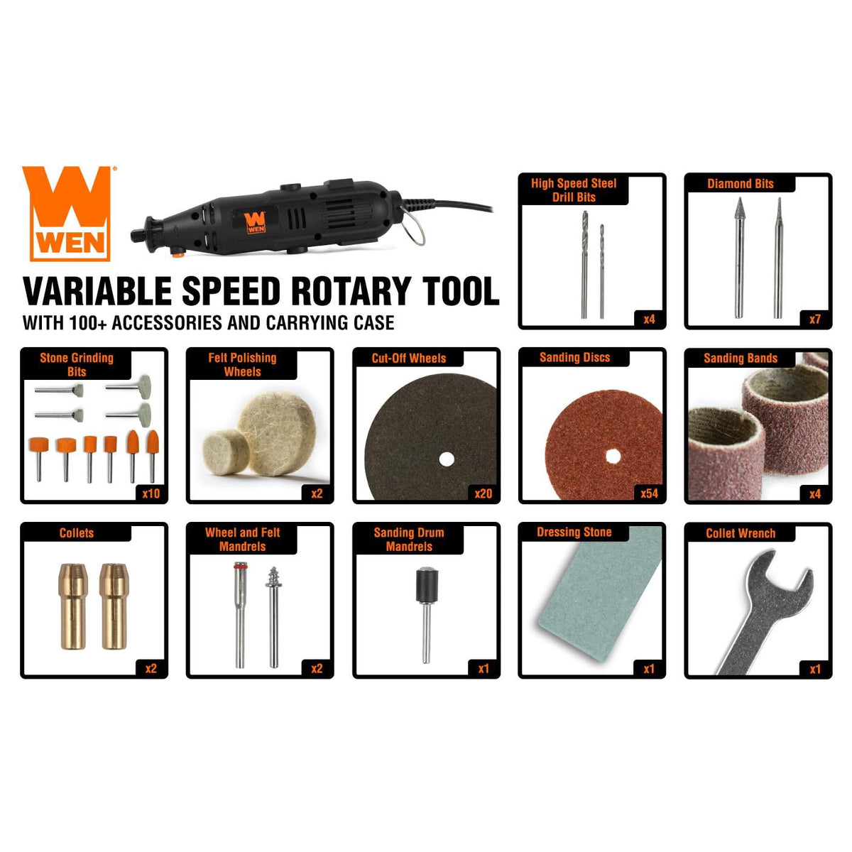 WEN 1-Amp Variable Speed Rotary Tool with 100+ Accessories