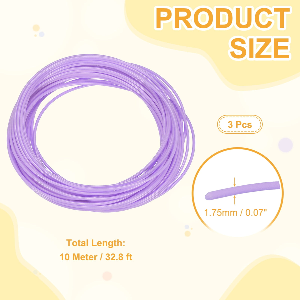 Uxcell 3D Pen Filament 3Pcs 1.75mm Total Length 196.8 Feet Light Purple PLA, 3D Pen Filament Refills Low Warping, for Creating Pictures Printed Model Printing Pen