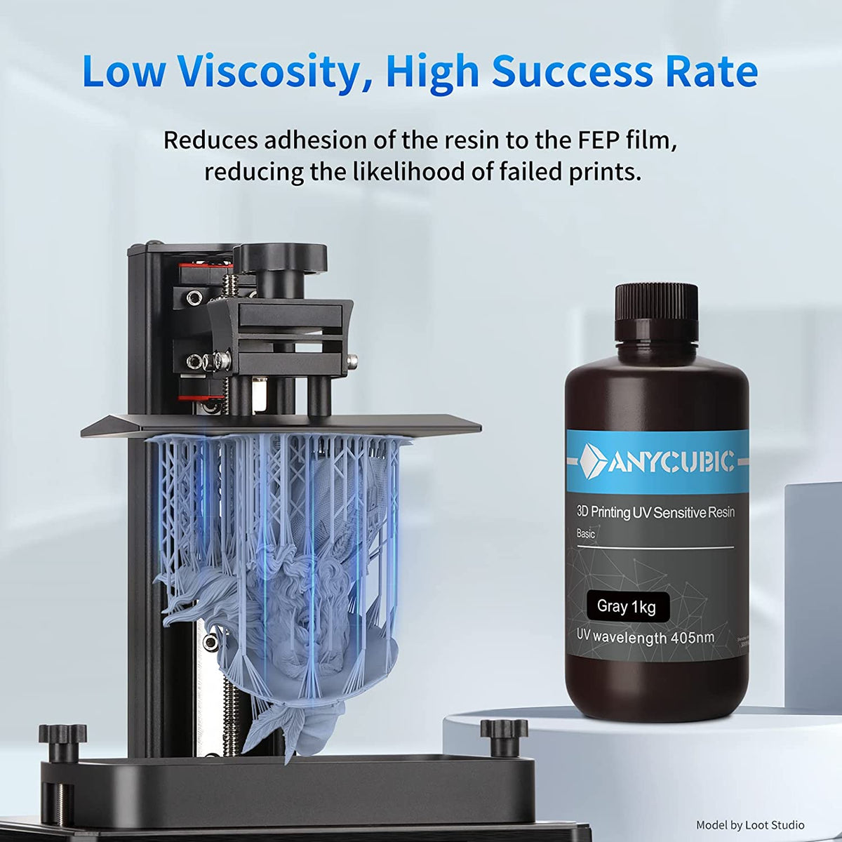 ANYCUBIC Water-Wash Resin For LCD 3D Printer High Precision Low Odor Low Viscosity 3D Printing Standard Photopolymer(Gray 2kg)