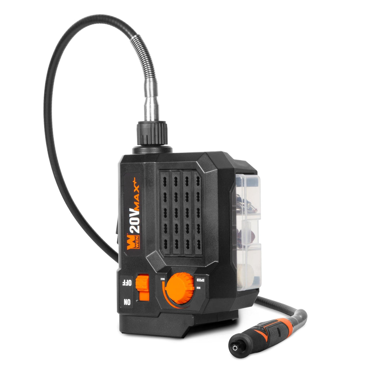 WEN 20V Max Cordless Variable Speed Rotary Tool Station with Flex Shaft and 40 Accessories (Tool Only – Battery Not Included)