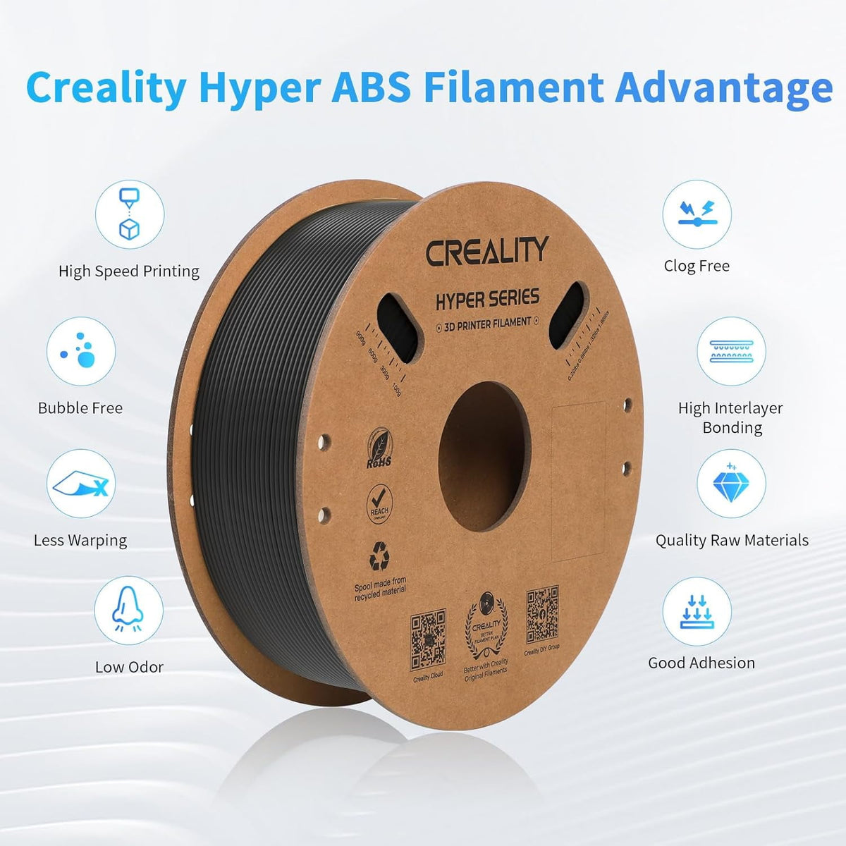 Creality Hyper ABS Filament 3D Printer Filament 1.75mm 350mm/s High-Speed Printing Dimensional Accuracy ± 0.05 mm 2.2lbs Compatible with Most 3D Printers, White