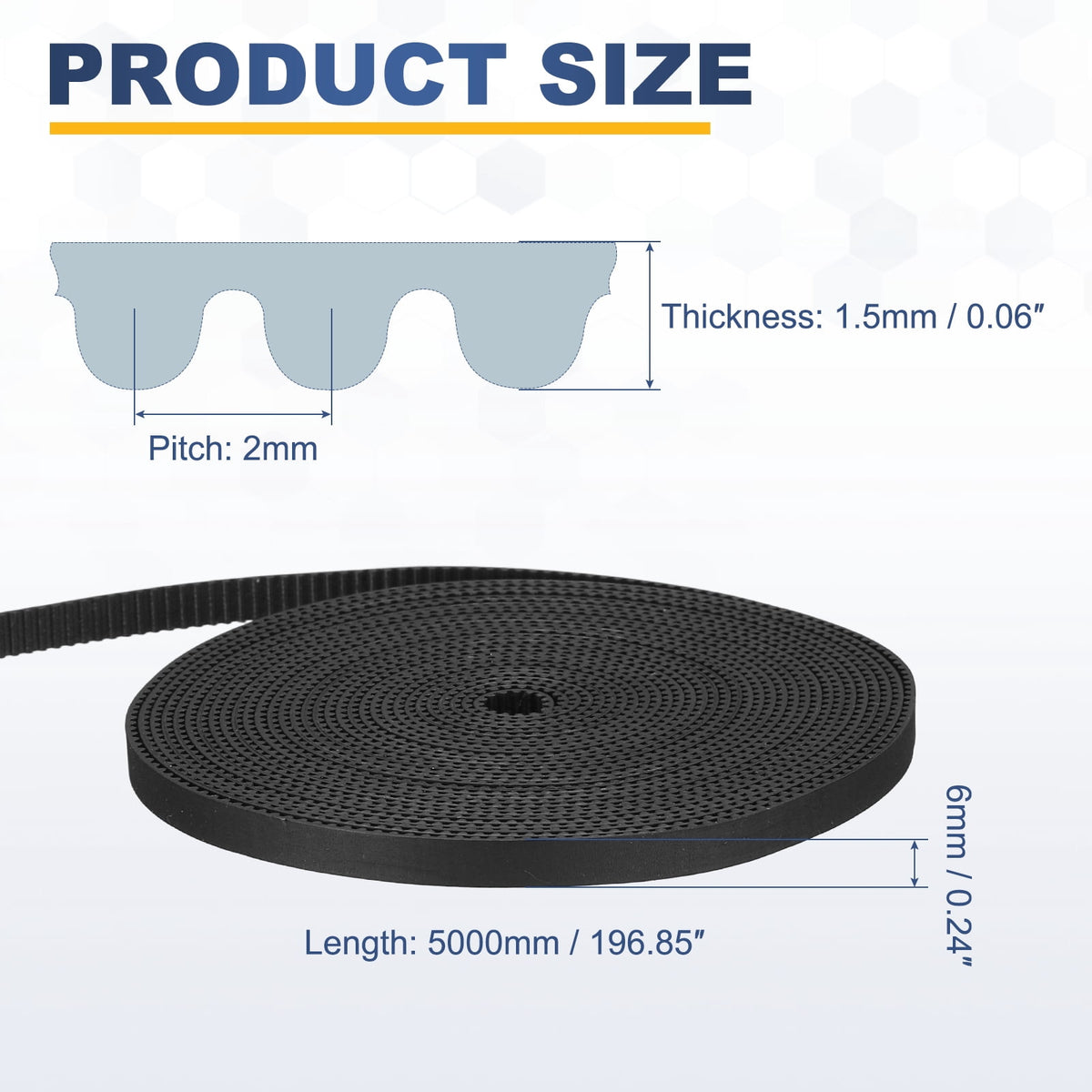 Uxcell Rubber 2GT Timing Belt 6x5000mm 2mm Pitch 1.5mm Thick Black Open Loop Pulley Timing Belt for 3D Printer