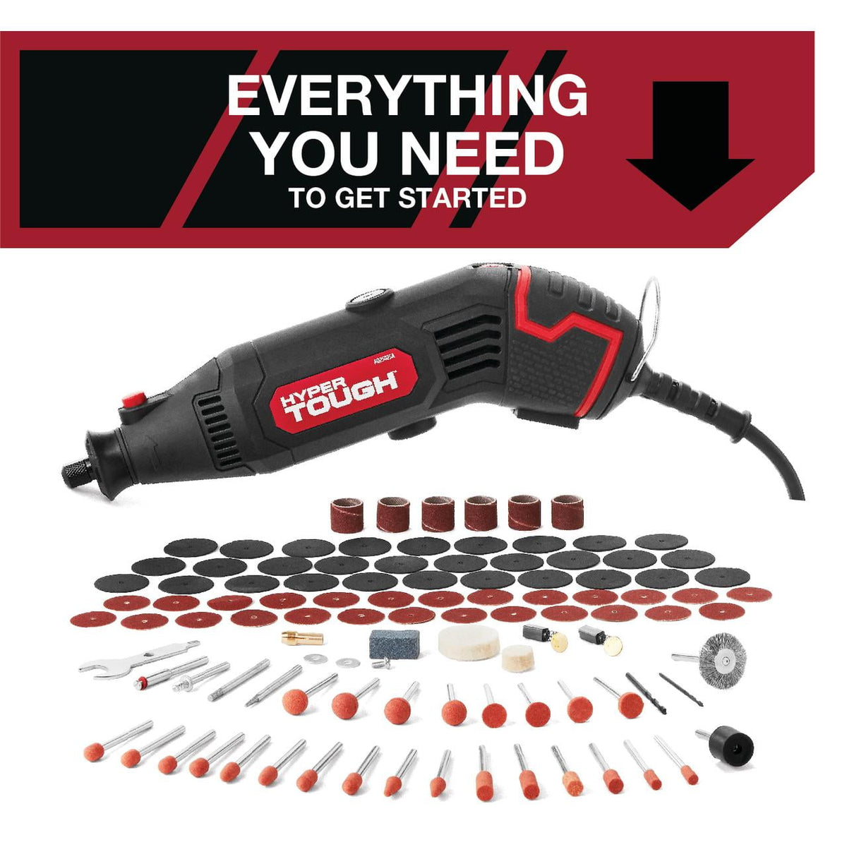 Hyper Tough 1.5 Amp Corded Rotary Tool, 120V Variable Speed with 105 Accessories and Storage Case