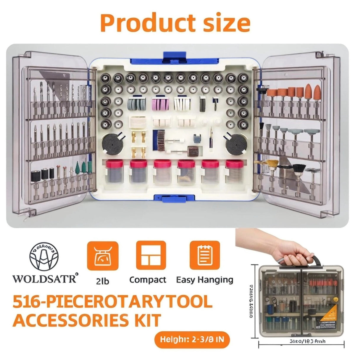 Woldsatr 516PCS Rotary Tool Kit, 1/8-in Shank, Sanding, Grinding, Carving, Polishing, Drilling, Storage Case