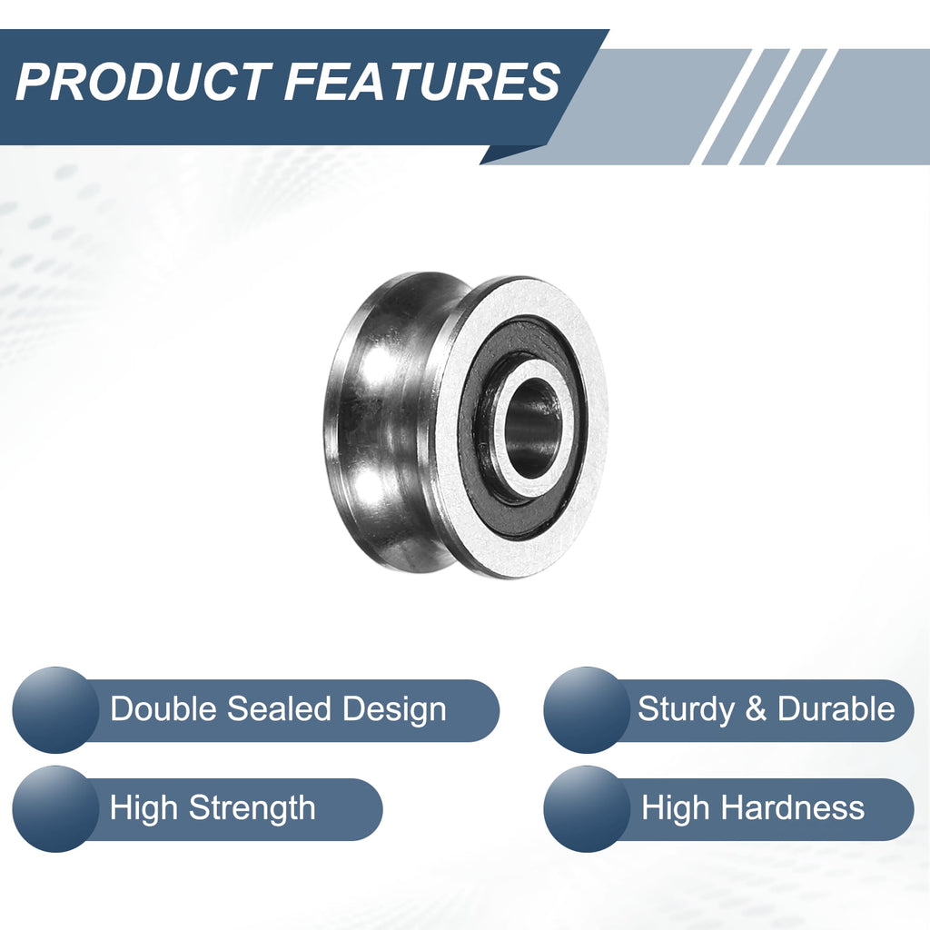 Uxcell 4 Pcs U Groove Bearings, 4x13x6mm Rail Ball Bearings Groove Guide Pulley Bearing Steel Replacement for Rail Track Linear Motion System Printing Project ABEC1