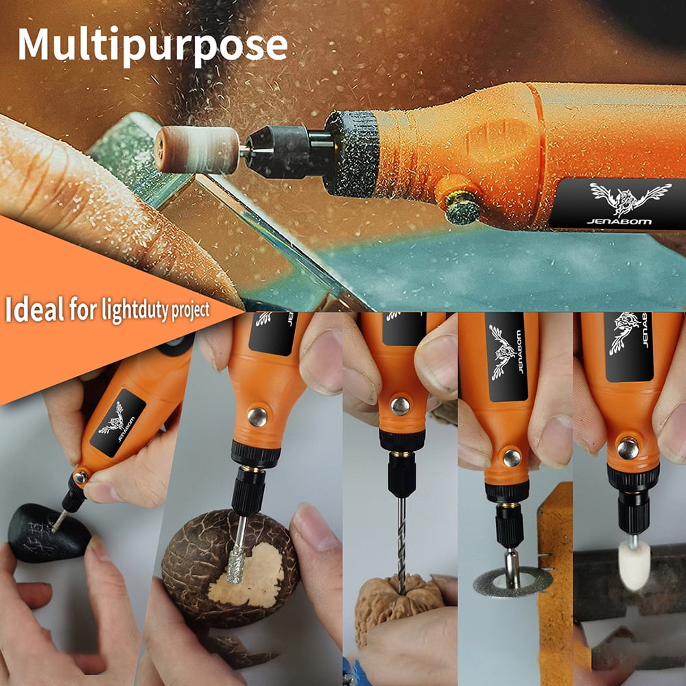 JENABOM 58 in 1 Mini Cordless Rotary Tool, 3.7V Electric Rotating Tool , LED Lights, 5-Speed and USB Charging, Used for Polishing, Carving, and DIY （Orange）