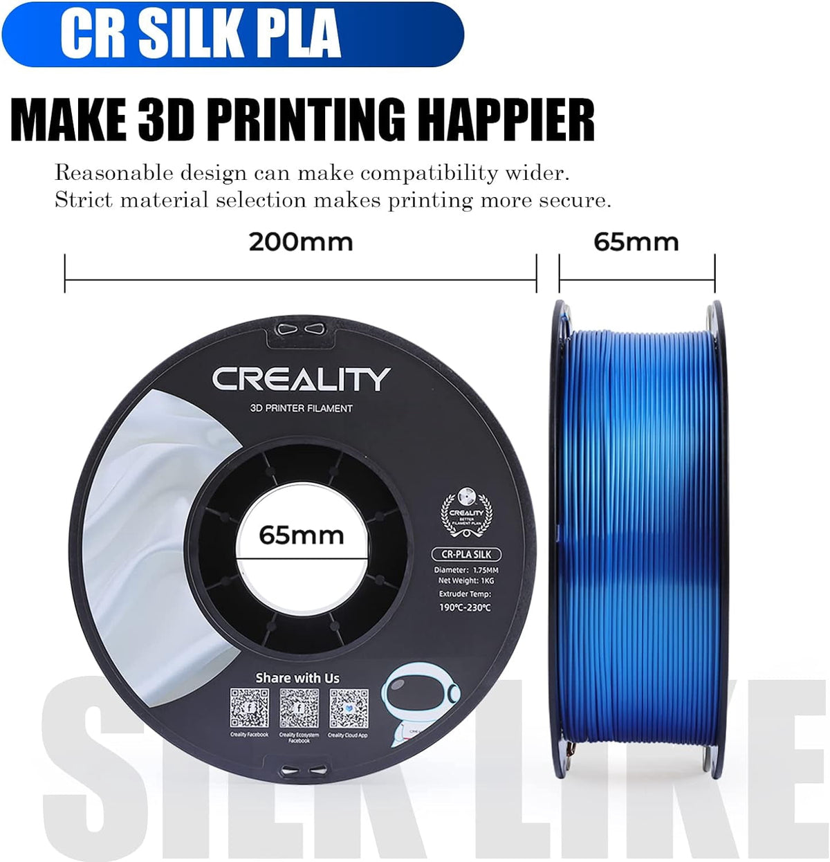 Creality 3D Printing Silk PLA Filament 3D Printer Gold Silver Shiny Filaments 1.75mm Neatly Wound Dimensional Accuracy +/- 0.03 mm Silk Smooth Printing 2.2lbs for Most 3D Printers