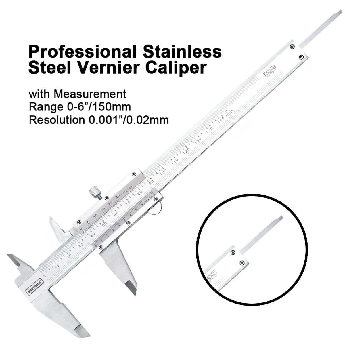 NORTOOLS Vernier Caliper, Silver, 6 Inch/150mm, Stainless Steel.