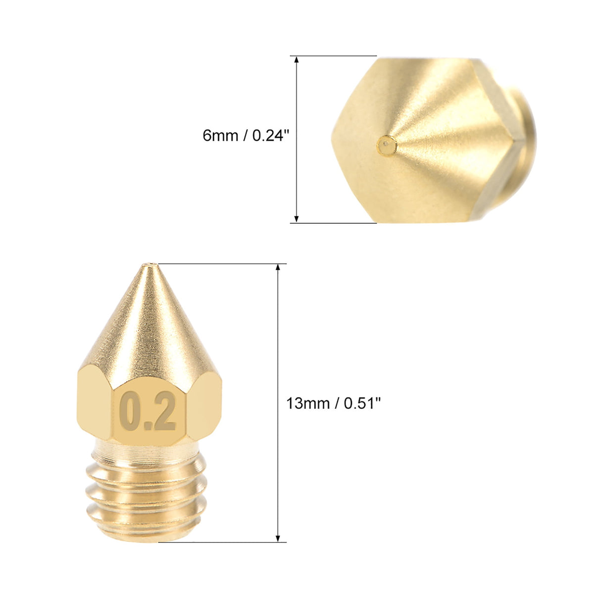 0.8mm 3D Printer Nozzle Head M6 Thread for MK8 1.75mm Extruder Print, Brass 6pcs