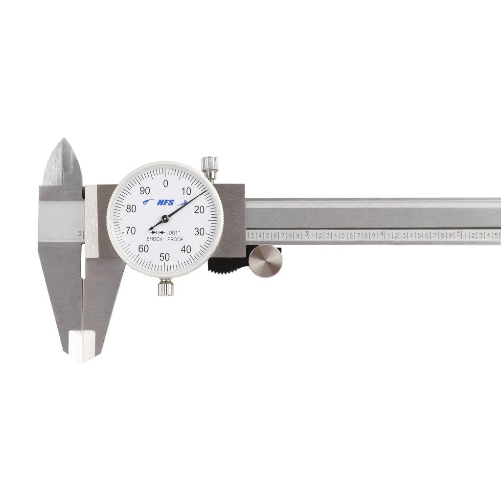 HFS(R) 0-6" Imperial Dial Caliper 4 Way Measurment .001" Accuracy Shockproof Carbon Steel