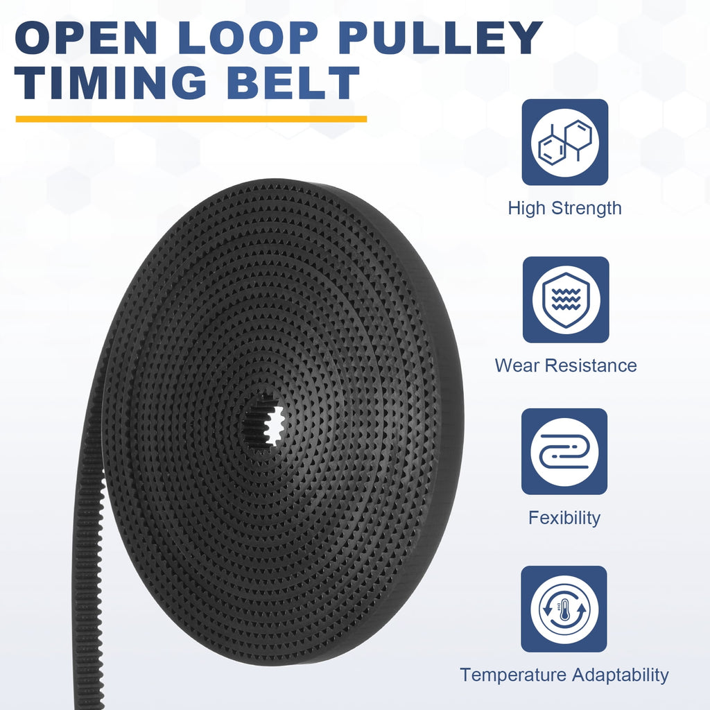 Uxcell Polyurethane PU Steel Cord 2GT Timing Belt 6x2000mm2mm Pitch 2mm Thick Black Open Loop Pulley Timing Belt for 3D Printer