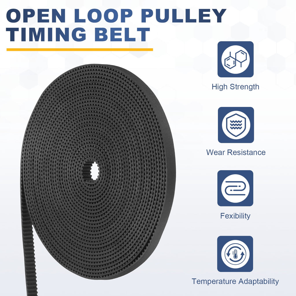 Uxcell Rubber 2GT Timing Belt 6x5000mm 2mm Pitch 2mm Thick Black Open Loop Pulley Timing Belt for 3D Printer