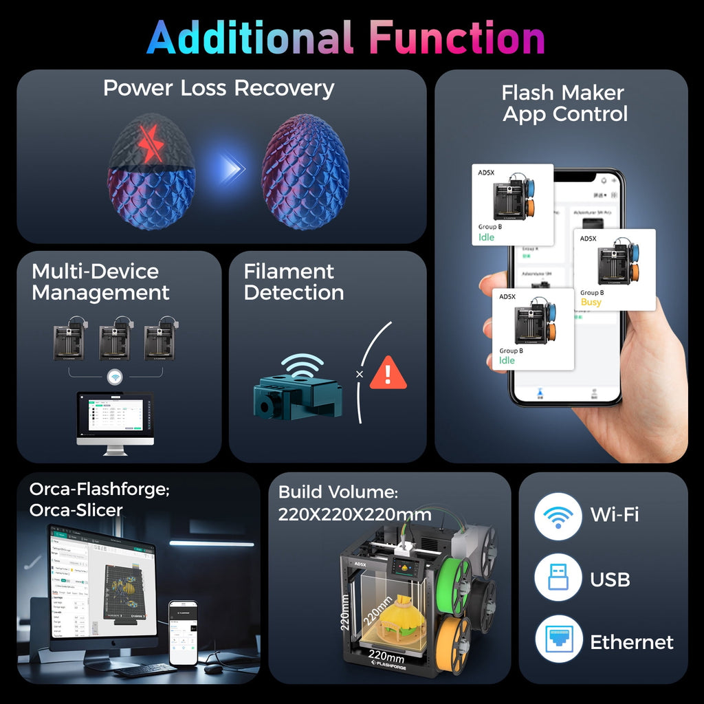 Flashforge Adventurer 5M 3D Printer, 600mm/s High Speed Printing & Screen, 1 Count, 8.7 x 8.7 x 8.7''