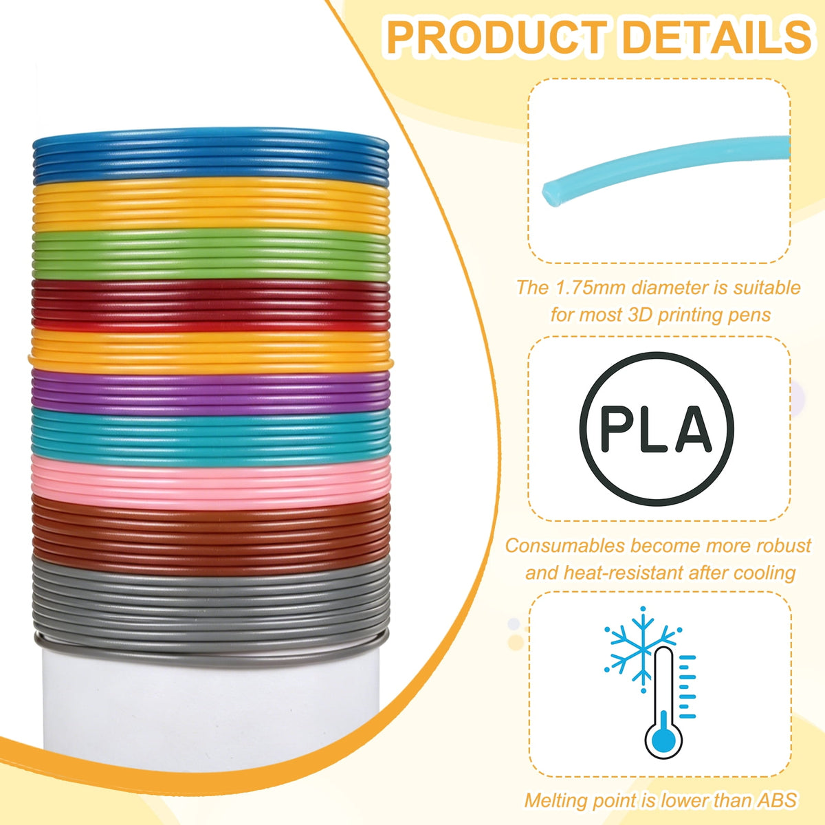 Uxcell 3D Pen Filament 6Pcs 1.75mm Total Length 196.8 Feet Cyan PLA, 3D Pen Filament Refills Low Warping, for Creating Pictures Printed Model Printing Pen