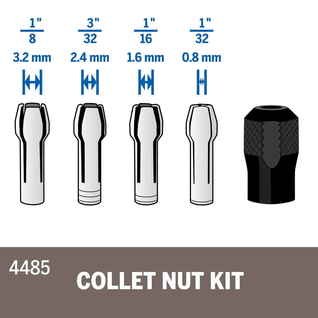 Dremel 4485W Collet Nut Assorted Size Rotary Accessory Kit, 4 Pieces