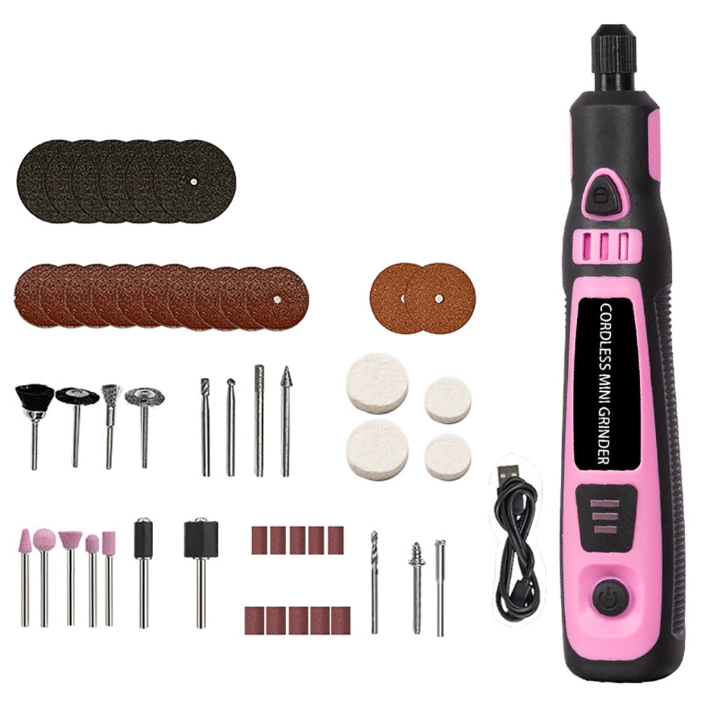 INTELIVE 50pcs Mini Cordless Rotary Tool Set, 16000RPM Cordless Electric Grinder Set Kit, Lightweight Mini Grinder with 3 Speeds for Curving DIY Cutting Crafting Work, Pink