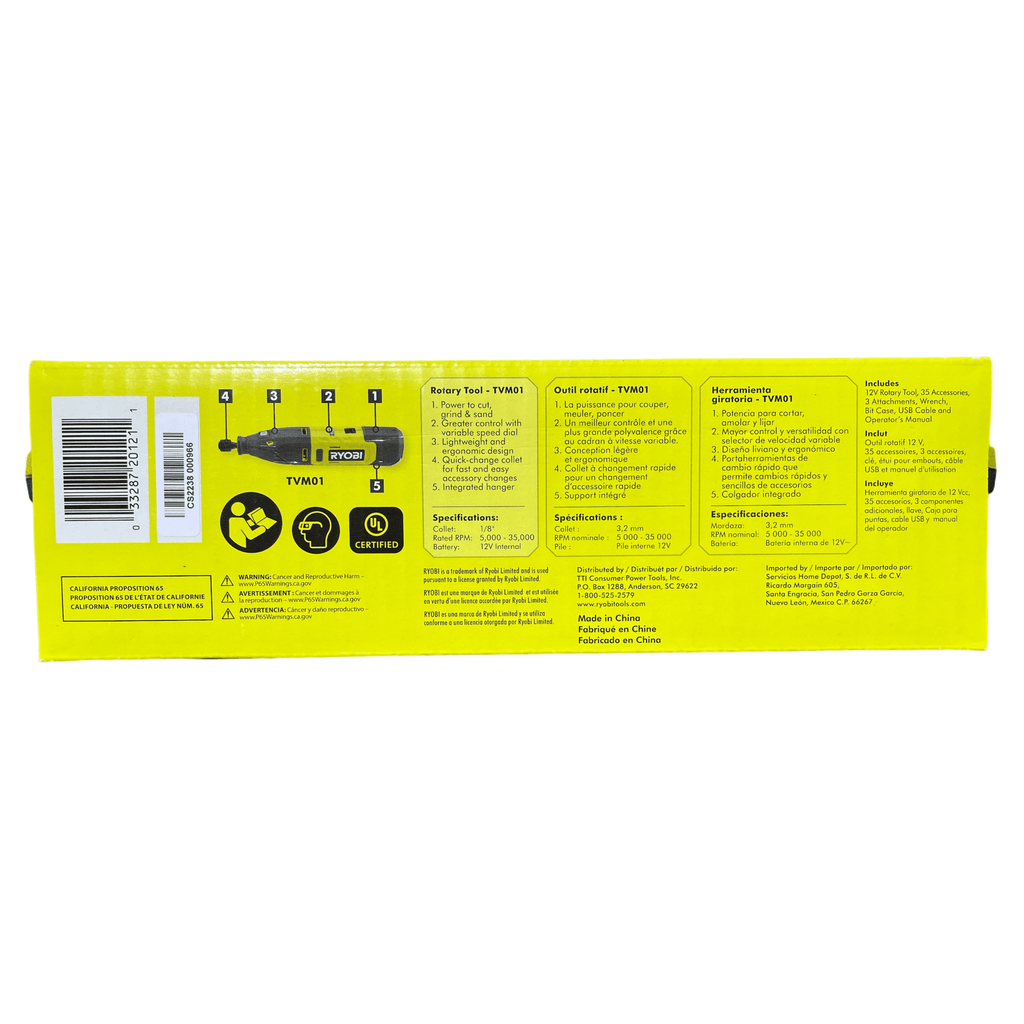 RYOBI 12V Cordless Rotary Tool Kit - TVM01